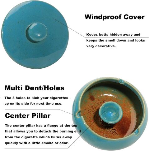 K COOL Ashtray, Outdoor Ashtray with Lid Smokeless Waterproof Ash Tray, Ceramic Ashtray for Cigarettes Home Office, Porch Patio Decorations Outdoor Indoor Ashtray (Blue) in Saudi Arabia