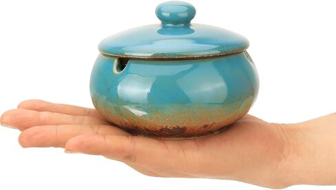 K COOL Ashtray, Outdoor Ashtray with Lid Smokeless Waterproof Ash Tray, Ceramic Ashtray for Cigarettes Home Office, Porch Patio Decorations Outdoor Indoor Ashtray (Blue) in Saudi Arabia