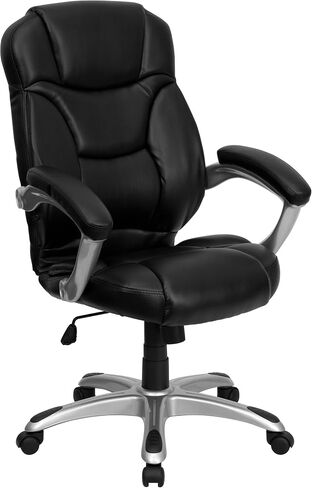 Flash Furniture Jessie كرسي مكتب مريح دوار من الجلد الأسود ذو الظهر العالي مع قاعدة وأذرع من النايلون الفضي in Saudi Arabia