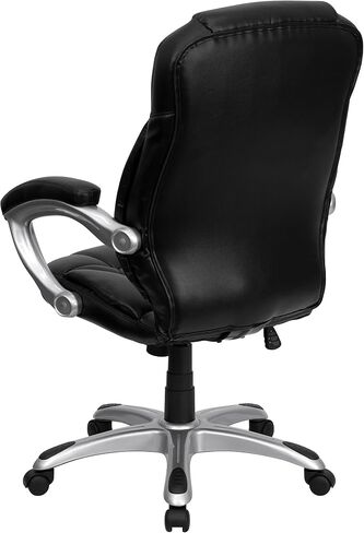Flash Furniture Jessie كرسي مكتب مريح دوار من الجلد الأسود ذو الظهر العالي مع قاعدة وأذرع من النايلون الفضي in Saudi Arabia