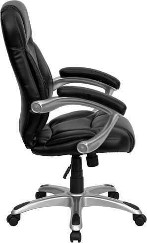 Flash Furniture Jessie كرسي مكتب مريح دوار من الجلد الأسود ذو الظهر العالي مع قاعدة وأذرع من النايلون الفضي in Saudi Arabia