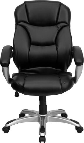 Flash Furniture Jessie كرسي مكتب مريح دوار من الجلد الأسود ذو الظهر العالي مع قاعدة وأذرع من النايلون الفضي in Saudi Arabia