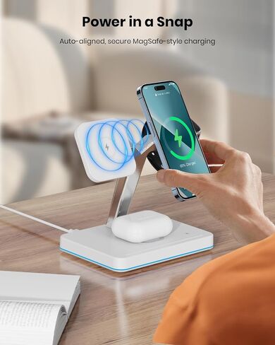 شاحن لاسلكي مع MagSafe، محطة شحن 3 في 1 لأجهزة Apple، حامل مغناطيسي لسلسلة iPhone 15/14/13/12، سلسلة iWatch Ultra/SE/9/8/7/6/5/4/3/2 ‎ايربودز 3/برو/2 in Kuwait
