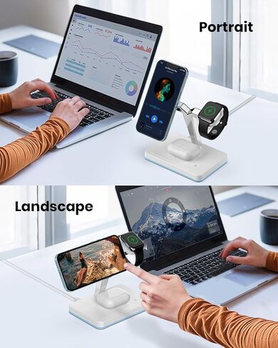 شاحن لاسلكي مع MagSafe، محطة شحن 3 في 1 لأجهزة Apple، حامل مغناطيسي لسلسلة iPhone 15/14/13/12، سلسلة iWatch Ultra/SE/9/8/7/6/5/4/3/2 ‎ايربودز 3/برو/2 in Kuwait