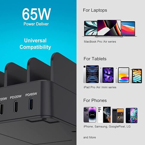 محطة شحن USB بقوة 185 وات لأجهزة متعددة، شاحن كمبيوتر محمول 9 في 1 PD 3.0 محطة شحن USB مع منفذ شاحن 65 وات، متوافقة مع الهواتف الذكية والكمبيوتر اللوحي وأجهزة iPad وغيرها من الأجهزة الإلكترونية in Kuwait