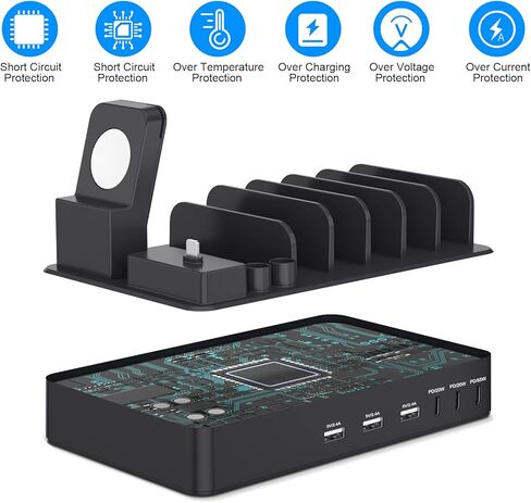 محطة شحن USB بقوة 185 وات لأجهزة متعددة، شاحن كمبيوتر محمول 9 في 1 PD 3.0 محطة شحن USB مع منفذ شاحن 65 وات، متوافقة مع الهواتف الذكية والكمبيوتر اللوحي وأجهزة iPad وغيرها من الأجهزة الإلكترونية in Kuwait