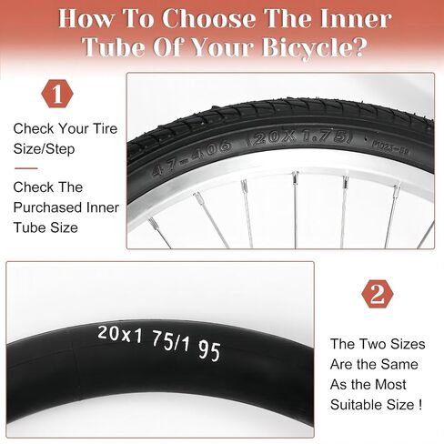 2 Pcs Bicycle Inner Tube, 20 x 1.75 Premium Butyl Rubber Inner Tube, Copper Valve, Sidewall Thickness 0.9-1mm, Packed in Color Box, Suitable for Mountain Bikes/Folding Bikes/Adult/Children's Bikes in Saudi Arabia