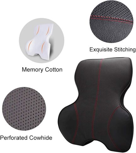 Lumbar Support Pillow for Car, Genuine Leather Car Back Support,Memory Foam Low Back Cushion for Office Chair(Black 1 Pack) in Kuwait