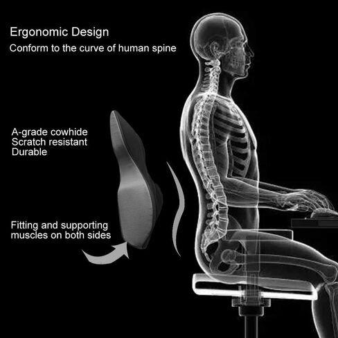 Lumbar Support Pillow for Car, Genuine Leather Car Back Support,Memory Foam Low Back Cushion for Office Chair(Black 1 Pack) in Kuwait