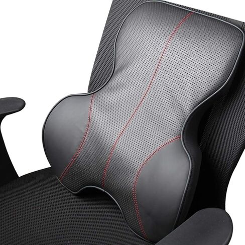 Lumbar Support Pillow for Car, Genuine Leather Car Back Support,Memory Foam Low Back Cushion for Office Chair(Black 1 Pack) in Kuwait