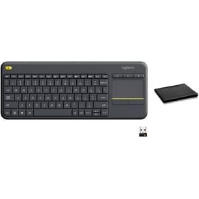 Logitech K400 Plus Wireless Touch TV Keyboard with Built-in Touchpad, Quiet Keys, 18-Month Battery Life, Works with Windows, Android, Chrome OS – Dark Gray, Includes Cleaning Cloth, Bulk Packaging