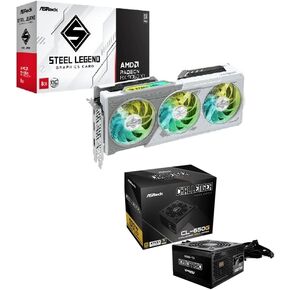 ASRock Radeon RX 9060 XT Steel Legend 8GB OC Challenger CL-650G 650W Gold PSU Bundle - RDNA 4, Up to 3320 MHz, ATX 3.1 Ready, 0dB Cooling