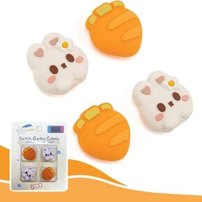 Cute Silicone Analog Stick Grips Button Covers & Thumb Grip Caps for Switch/OLED/Switch Lite & Joy-Con Controllers, 4PCS - Rabbit & Carrot Thumb Caps