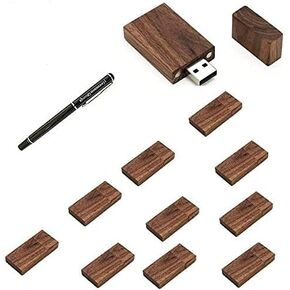 10 Pack Rectangle Walnut Wood 2.0/3.0 USB Flash Drive USB Disk Memory Stick with Wooden (32GB/3.0)