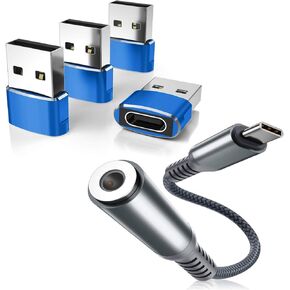 Elebase 4 Pack USB to USB C Adapter and USB C to 3.5mm Adapter,Type C 1/8 Inch Headphone Jack Audio Aux Converter, for iPhone 15 14 13 12 Pro Plus Max,Samsung Galaxy S23 S22 S21