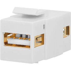 Cmple - USB 2.0 Keystone Jack A Female to A Female Coupler Extension Keystone Jack Adapter Flush Type, USB Type-A to USB Type-A Female Adapter - White