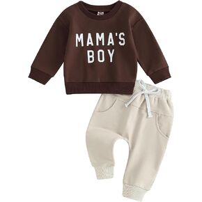 Ursobutegl Mamas Boy Clothes Toddler Baby Fall Winter Outfit Long Sleeve Letter Sweatshirt Top Pants Casual Tracksuit (Embroidery-Blue, 12-18 Months) in Kuwait