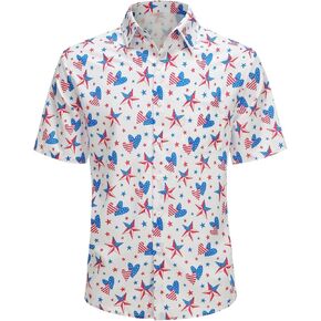 American Flag Hawaiian Shirts USA Beach Shirts for Men Patriotic Short Sleeve Independence Day Casual Button Down