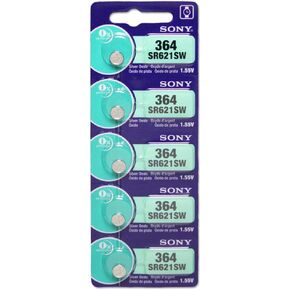 Sony 364 (SR621SW) 1.55V Silver Oxide 0% Hg Mercury Free Watch Battery (5 Batteries)