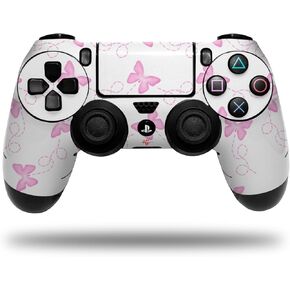 Skin Compatible with Sony PS4 Dualshock Controller PlayStation 4 Original Slim and Pro Pastel Butterflies Pink on White (Controller NOT Included)