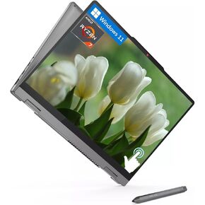 Lenovo Ideapad 5 14" 2-in-1 WUXGA Touchscreen Laptop, 8-core AMD Ryzen 7 8845HS, 16GB LPDDR5 RAM, 1TB SSD, Fingerprint, Backlit Keyboard, Stylus Pen, Win 11 Home, Luna Grey, EAT Laptop Foldable Stand