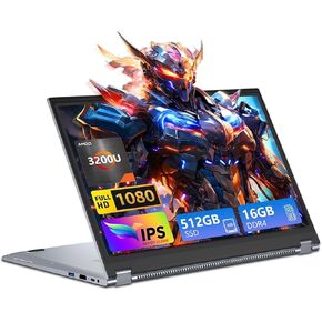 15.6 inch 2 in 1 Laptop, Touchscreen Computer with AMD R3-3200U, Gaming Laptops 16GB RAM 512GB SSD, Computers Lap top 1920X1080 FHD IPS, Backlit Keyboard Fingerprint Unlock, 360° Rotating Touch Screen