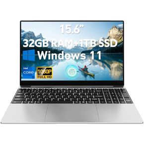 Latest 15.6-inch Windows 11 laptop computer, 16GB RAM, 512 GB SSD, Intel Quad-Core Processor(up to 2.9GHz), 1080p IPS FHD Display, Backlit Keyboard, Webcam, Mini-HDMI, WiFi 5, Bluetooth, USB, Silver