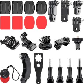 Universal Action Camera Accessories Kit: Curved/Flat Mount, Quick Release Buckle, J-Hook Buckle, 3-Way Pivot Arms, Tripod Adapter, Curved Extension Arm and etc, Action Camera Basic Adapter Kit