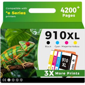910XL Ink Cartridges Combo Pack Compatible for HP 910 XL Black Color for HP910 HP910XL for OfficeJet Pro 8015e 8025e 8028e 8010 8025 8020 8020e 8035 8028 8015 8022 Printer Cyan Magenta Yellow 4 Pack