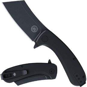 Off-Grid Knives - CLEAVER V3 Folding EDC Knife with Sandvik 14C28N Steel, G10 Scales, Ceramic Bearings, Deep Clip for Left and Right Hand Carry, Drop-Shut Action, Stout Everyday Carry (Coyote)