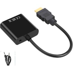 HDMI-Compatible to Cable Converter with Power Supply Adapter FHD 1080P for Tablet Desktop PC Projector TV(White DC Audio)