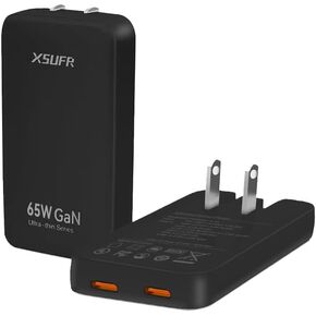 65W GaN Flat USB C Wall Charger with Folding Travel Dual USB-C Port,Fast Charging with PPS for Laptops, Tablets, Phones,Black