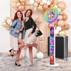 Portable LPAD Photo Booth متوافق مع 10.2in 10.9in 12.9in LPAD Free Logo Logo Selfie Photo Booth Stand With Flight Case Offies Offies (لـ 12.9/13in iPad)