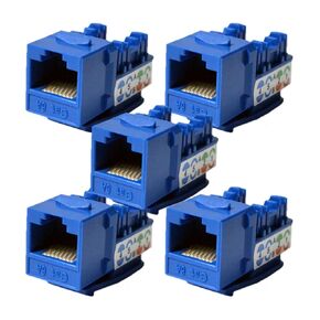 LOGICO 5 Piece Cat6a Keystone Jack Blue with Dust Cap – 22-26 AWG PCB Female RJ45 Connectors for Network Ethernet Wall Jack Insert | Cat 6a 110 Punch Down Block Socket 8-Port, 8-Connector (8P8C)