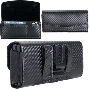 Holster Pouch for Samsung Galaxy Z Fold 7 with S Pen Holder & Belt Clip & Card Holder, Luxury Carbon Fiber Leather Holster Case with Belt Loop & Metal Clip & Magnetic Closuer (Vertical)