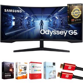 Samsung 34" Odyssey G55T WQHD 165Hz 1ms(MPRT) HDR Curved Gaming Monitor Bundle with Tech Smart USA Elite Suite 18, 2X HDMI Cable & Deco Gear CPS Exclusive 26 Month Protection Pack (BEACH-CPS-26M1000)