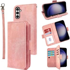 حقيبة محفظة لـ Samsung Galaxy S24 5G مع حزام معصم 9+ فتحة بطاقة رجعية فليب ، فاخرة PU Leather Stand حامل الكامل إكسسوارات الجسم الخلوي ل S 24 24S G5 Men Men Red