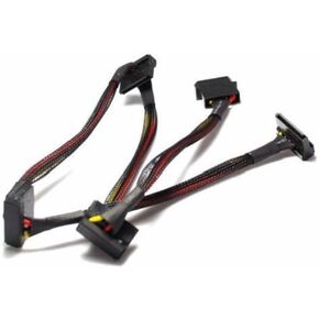 CG 24 inch 4pin molex to Four SATA 15pin 90 Degree Crimping Type Connector Cable w/Black Sleeved