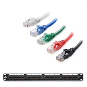 Cable Matters 1 Pack UL Listed Rackmount or Wall Mount 24 Port Network Patch Panel (Cat6 Patch Panel / RJ45 Patch Panel) & 5-Color Combo Snagless Short Cat 6 Ethernet Cable 5 ft