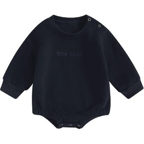 Ursobutegl Baby Boy Girl Sweatshirt Bubble Romper Long Sleeve Oversized Sweater Onesie Newborn Warm Winter Outfit Clothes (Bue-little bro, 9-12 Months) in Kuwait