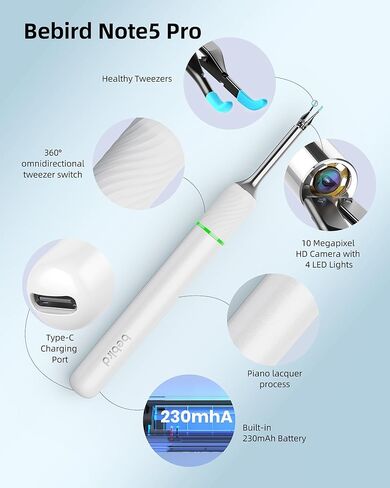 أداة إزالة شمع الأذن من Bebird Pro مع كاميرا بدقة 1440 بكسل عالية الدقة و6 مصابيح LED، مجانًا مع مزيل الرؤوس السوداء للتنظيف العميق، ومنظف الأذن للأذنين الصغيرة، ومجموعة إزالة شمع الأذن من إدارة الغذاء والدواء الأمريكية لهواتف iOS وهواتف Android in Kuwait