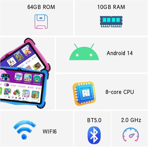 2025 Android 14 Kids Tablet 7 بوصة الكمبيوتر اللوحي للأطفال 3-12 ، أوكتا النواة ، و 8+64 جيجابايت (توسيع 128 جيجا بايت) ، واي فاي 6 ، 3000 مللي أمبير في الساعة ، ومحتوى خالي من الإعلانات ، وأدوات التحكم الوالدية ، ومساحة Google Kids ، و YouTube Kids ، و G in Kuwait