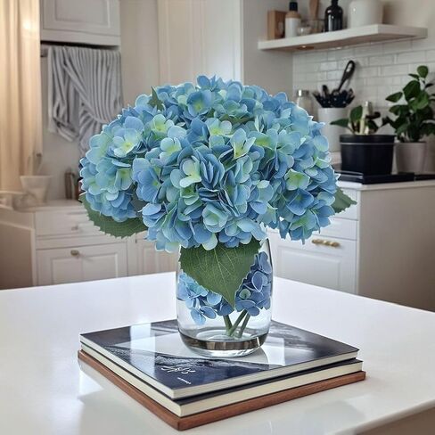 Artificial Fake Flowers Plants Silk Hydrangea 1 Flower Head Arrangements Wedding Bouquets Decorations Plastic Floral Table Centerpieces Home Kitchen Garden (Black Blue) in Kuwait