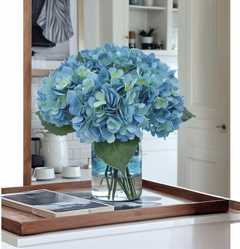 Artificial Fake Flowers Plants Silk Hydrangea 1 Flower Head Arrangements Wedding Bouquets Decorations Plastic Floral Table Centerpieces Home Kitchen Garden (Black Blue) in Kuwait