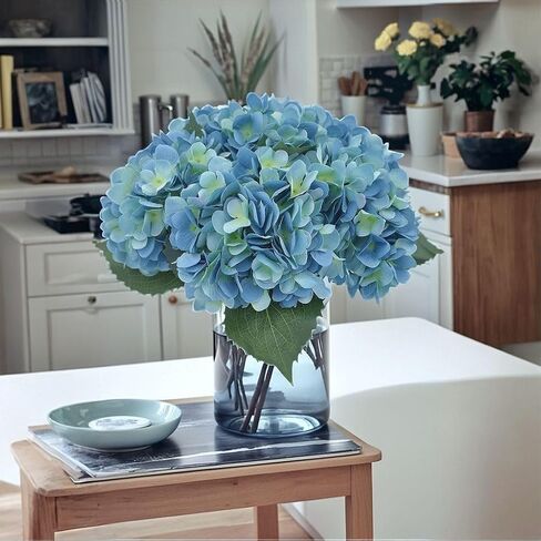 Artificial Fake Flowers Plants Silk Hydrangea 1 Flower Head Arrangements Wedding Bouquets Decorations Plastic Floral Table Centerpieces Home Kitchen Garden (Black Blue) in Kuwait