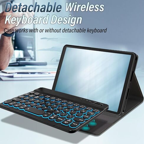 حافظة لوحة مفاتيح Galaxy Tab A 8.0 2019 [خلفية، SM-T290، SM-T295]، لوحة مفاتيح لاسلكية قابلة للفصل بـ 7 ألوان مع غطاء حامل من البولي يوريثان لجهاز Samsung Tab A 8.0 بوصة 2019 SM-T290/T295، أزرق in Kuwait