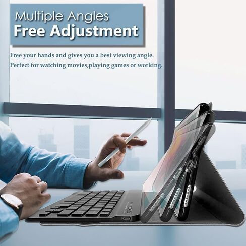 حافظة لوحة مفاتيح Galaxy Tab A 8.0 2019 [خلفية، SM-T290، SM-T295]، لوحة مفاتيح لاسلكية قابلة للفصل بـ 7 ألوان مع غطاء حامل من البولي يوريثان لجهاز Samsung Tab A 8.0 بوصة 2019 SM-T290/T295، أزرق in Kuwait