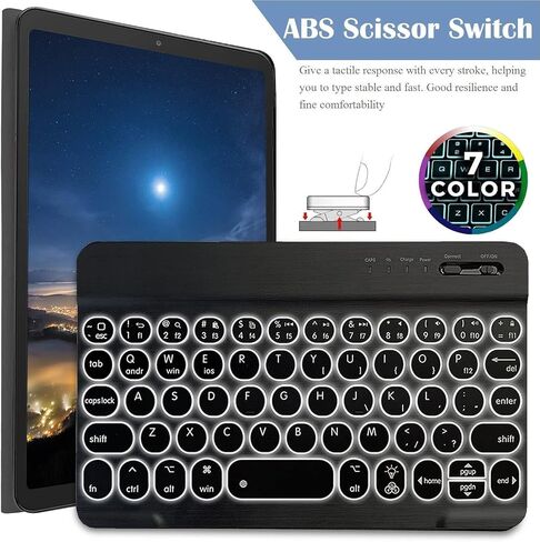 حافظة لوحة مفاتيح Galaxy Tab A 8.0 2019 [خلفية، SM-T290، SM-T295]، لوحة مفاتيح لاسلكية قابلة للفصل بـ 7 ألوان مع غطاء حامل من البولي يوريثان لجهاز Samsung Tab A 8.0 بوصة 2019 SM-T290/T295، أزرق in Kuwait