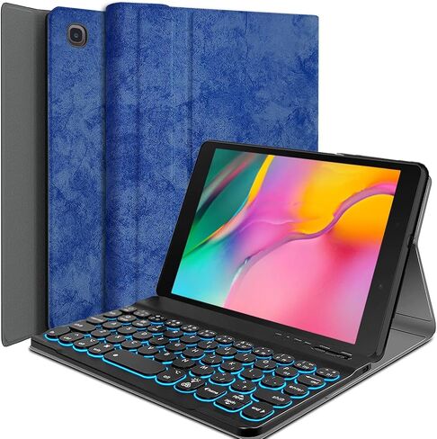 حافظة لوحة مفاتيح Galaxy Tab A 8.0 2019 [خلفية، SM-T290، SM-T295]، لوحة مفاتيح لاسلكية قابلة للفصل بـ 7 ألوان مع غطاء حامل من البولي يوريثان لجهاز Samsung Tab A 8.0 بوصة 2019 SM-T290/T295، أزرق in Kuwait