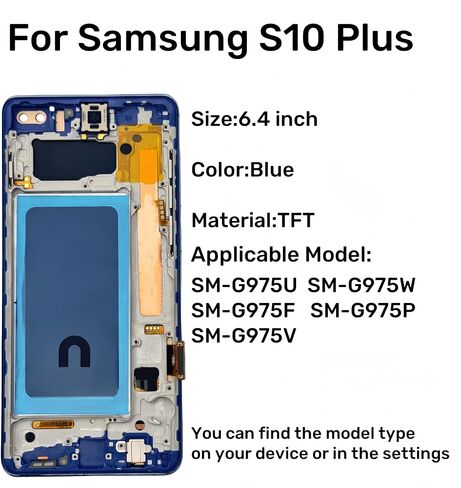 LCD Display Screen Assembly Replacement for Samsung Galaxy S10 Plus LCD Touch Digitizer Screen with Frame S10+ 6.4" G975U G975FD G975A Black (Fingerprint Recognition is not Supported) in Saudi Arabia